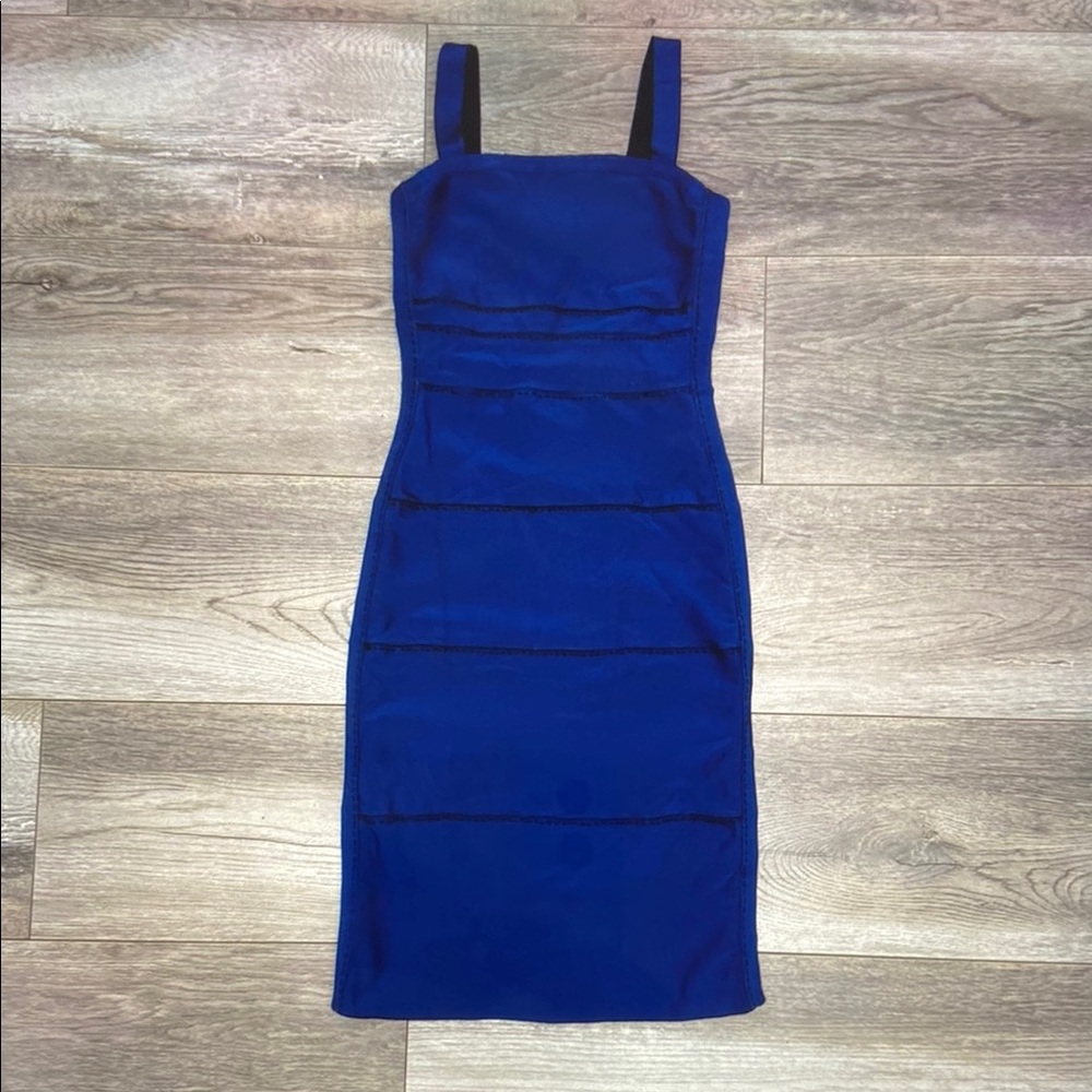 Sleeveless Square-Neck Midi Dress in Cobalt Blue